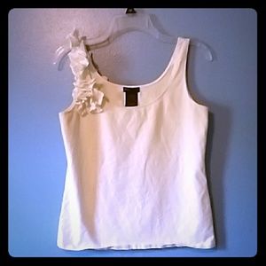 White tank with ruffle shoulder